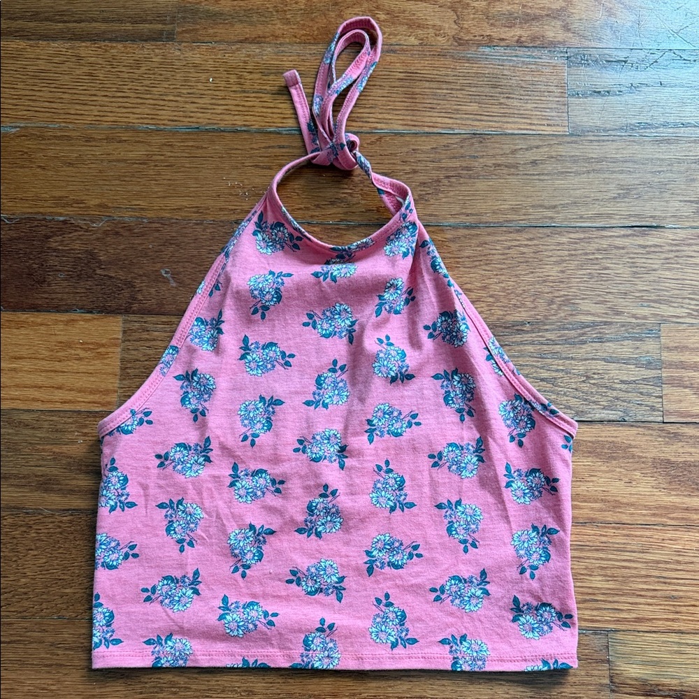 Nollie Pink Floral Halter Crop Top